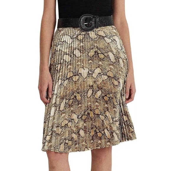 Lauren Ralph Lauren 6 Skirt Pleated Snake Animal Print Satin Charmeuse NWT,All Products : American Fashion Style Bags On Sale